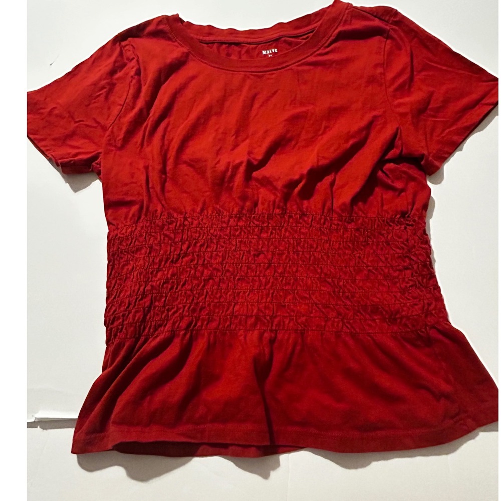 Maeve by Anthropologie Red Smocked Peplum Cottagecore Cotton Top Large